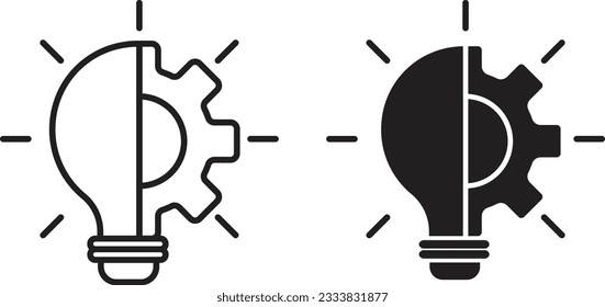 Innovation icon set with lightbulb and gear sign. creative solution bulb and cogwheel vector symbol.