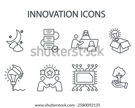 Innovation icon set . Innovation pack line elements for infographic web.