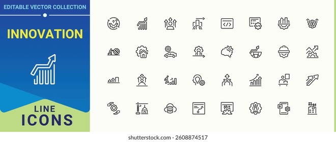 Innovation icon set. Pack of management, success, business and more. Development modern icon. Isolated icons. Editable stroke collections.