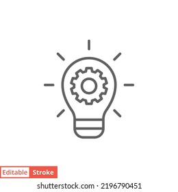 Icono de innovación. Estilo de contorno simple. Lámpara de luz y vasija dentro, equipo, idea, concepto de solución. Ilustración vectorial de línea delgada aislada en fondo blanco. EPS de trazo editable 10.