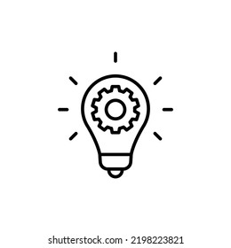 Innovation icon. Simple outline style. Light bulb and cog inside, gear, idea, solution concept. Thin line vector illustration isolated on white background. EPS 10.