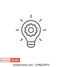 Innovation icon. Simple outline style. Light bulb and cog inside, gear, idea, solution concept. Thin line vector illustration isolated on white background. Editable stroke EPS 10.