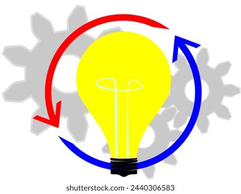 Innovation icon. Simple outline style. Light bulb and gear, synchronous icon as background, gear, idea, solution concept. Vector illustration on white background. Editable stroke.