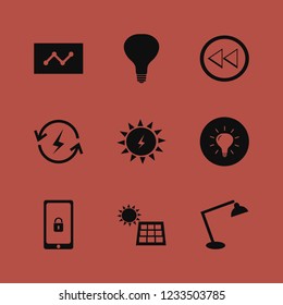 innovation icon. innovation vector icons set desk table lamp, left arrow, mobile security and solar panel