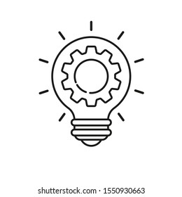 Vector de icono de innovación. Bombilla y engranaje en el interior.Signo moderno, pictograma lineal, símbolo de contorno, icono de línea delgada simple.Ilustración vectorial aislada en fondo blanco.10 pasos.