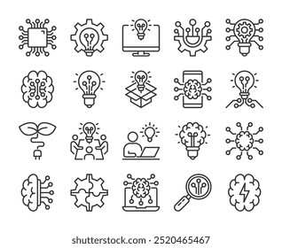 Innovation icons. Artificial intelligence line icons set. Editable Stroke.