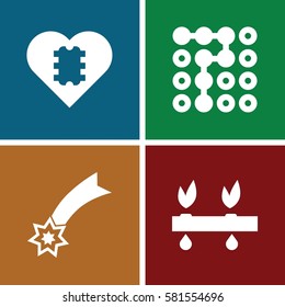 Innovation icons set. Set of 4 Innovation filled icons such as labyrinth, falling star, plant