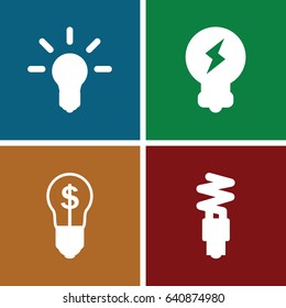 Innovation icons set. set of 4 innovation filled icons such as fluorescent lamp, bulb