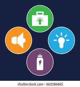 Innovation icons set. set of 4 innovation filled icons such as lamp, energetic drink
