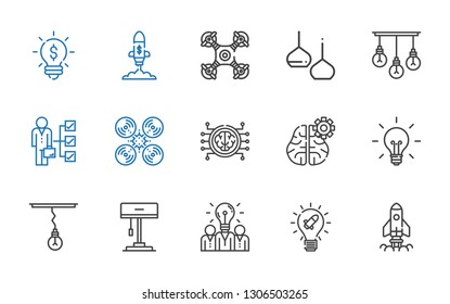 innovation icons set. Collection of innovation with startup, idea, lamp, mind, brain, drone, skills, light. Editable and scalable innovation icons.