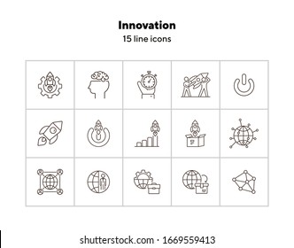 Innovation icons. Set of line icons. New, inspiration, idea..New technology concept. Vector illustration can be used for topics like startup, engineering, creativity.