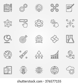 Innovation icons set - vector creativity or innovation symbols in thin line style