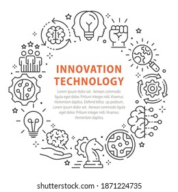 Innovation icons, such as technology, success, startup, artificial intelligence and more. Banner illustration.