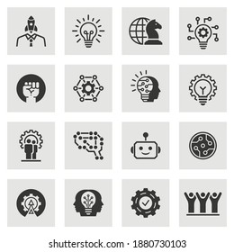 Innovation icons, such as technology, success, startup, artificial intelligence and more. Vector illustration.