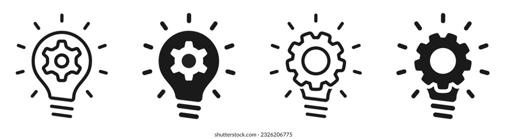 Innovation icons symbols. Light bulb and cog inside set. Lightbulb with a gear inside simple icons.