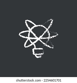 Innovation, idea, atom linear chalk icon. Hand drawing effect. Vector isolated black illustration