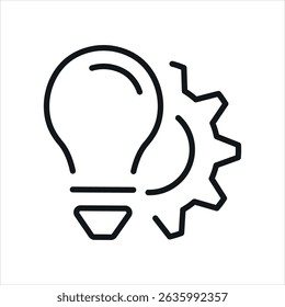 Innovation idea. Bulb and gear vector line icon