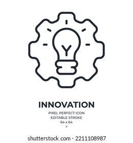 Innovation and idea concept editable stroke outline icon isolated on white background flat vector illustration. Pixel perfect. 64 x 64.