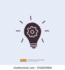 innovation idea concept icon with lamp bulb and gear sign symbol. engineering related doodle concept. solid style icon vector illustration