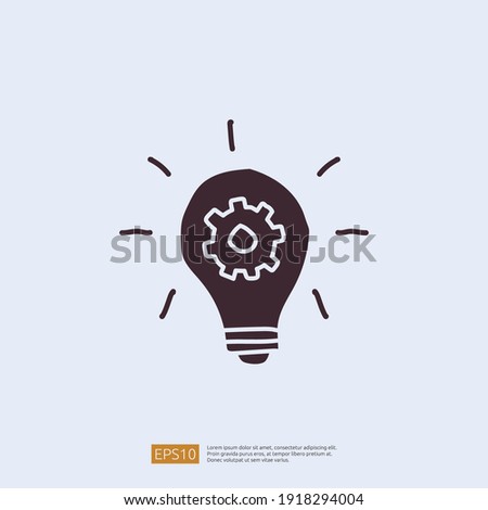 innovation idea concept icon with lamp bulb and gear sign symbol. engineering related doodle concept. solid style icon vector illustration