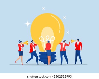 Innovation idea to drive team success,business people teamwork help carry big smart lightbulb innovation idea.Innovation idea to drive team success, invention help company achieve goals