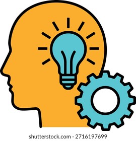 La idea de innovación engranajes dentro de la cabeza que representan el desarrollo y el proceso cognitivo. Ilustración vectorial del pensamiento y el conocimiento.