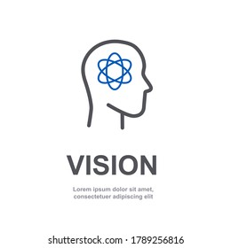 Innovation Idea In Human Head Outline Vector Icon Illustration. Man Brain With Mind Like An Atom. Creative Editable Line Design For Engineering Business. Human Face Side. Artificial Intelligence. V1