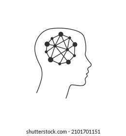 Innovationsidee in der menschlichen Kopfumrisslinie Vektorsymbol Illustration. Das menschliche Gehirn mit dem Geist wie ein Atom. Bearbeitbarer Strich. Stock-Vektorgrafik