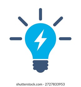 Innovation Idee Symbol blau flach Vektor Design Glühbirne Strahlen Symbol Kreativität Lösung heller Geist elektrisches grafisches Element Zeichen