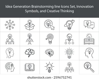 Innovation Ideas, Brainstorming, Teamwork, Creativity, Light Bulb Concepts Silhouette icons Set. line icons illustrating of idea generation,
teamwork, innovation, and creative thinking