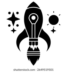 Innovación e ideas con lanzamiento de cohetes - Ilustración vectorial plana