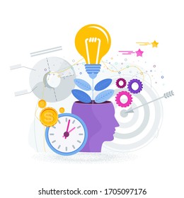Innovation infographics pictogram with Lamp. Creative technique for generating ideas, solutions. Strategy, management and marketing. Business metaphor. Flat vector illustration.