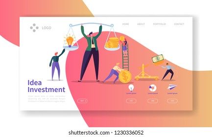 Innovation Investment Landing Page. Invest in Idea Banner with Flat People Characters Saving Money Website Template. Easy Edit and Customize. Vector illustration