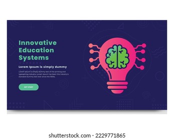 Innovation landing page template related to School education and learning, Bulb and brain ideas background