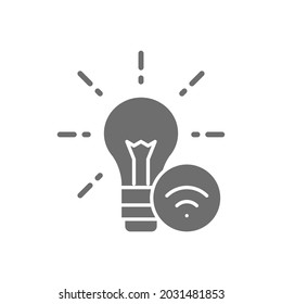 Innovación, bombilla con wifi, icono gris idea.