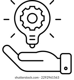 Innovation: lightbulb with cogwheel in human hand. Thin line icon. Vector illustration.