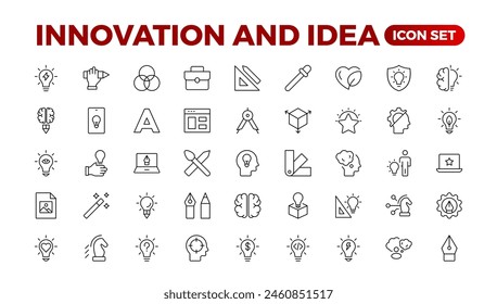 Innovation line icons collection. Technology, creative, icons. UI icon set. Thin outline pack. Idea Creative idea, brainstorming, solution, thinking and innovation Lightbulb with brain outline icon.