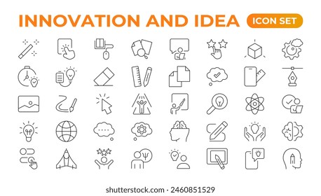 Innovation line icons collection. Technology, creative, icons. UI icon set. Thin outline pack. Idea Creative idea, brainstorming, solution, thinking and innovation Lightbulb with brain outline icon.