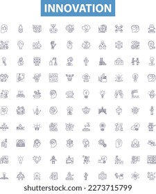 Innovation line icons, signs set. Innovate, Novel, Create, Advance, Pioneer, Breakthrough, Fresh, New, Evolve outline vector illustrations.