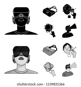 Innovation, man, head, hand .Virtual reality set collection icons in black,monochrom style vector symbol stock illustration web.