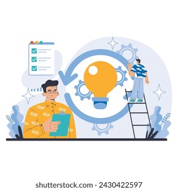 Innovation Management concept. Continuous improvement and ideation in business. Creative thinking and solution development. Flat vector illustration.