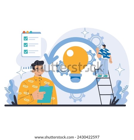 Innovation Management concept. Continuous improvement and ideation in business. Creative thinking and solution development. Flat vector illustration.