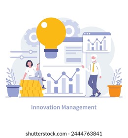 Innovation management concept. Integrating technologies and novel strategies in business. Cultivating growth and new opportunities in operations. Navigating the future of industry.