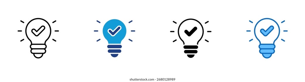 Innovation Multiple Style Icon Design Vector - Light bulb with check mark, symbolizing idea, creativity, or innovation success