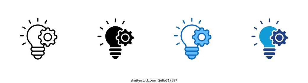 Innovación Vector de diseño de íconos de estilo múltiple: bombilla con engranaje que simboliza la creatividad, la tecnología y las soluciones innovadoras