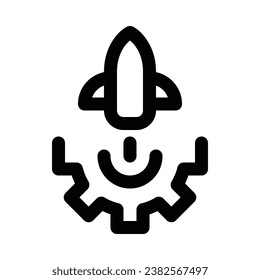 Innovation in outline icon. Startup, production, deployement, gear, cogwheel, rocket launch