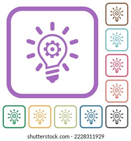 Innovation outline simple icons in color rounded square frames on white background