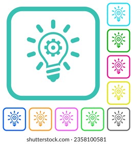 Innovation outline vivid colored flat icons in curved borders on white background