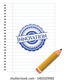 Innovation pen strokes emblem. Blue ink. Vector Illustration. Detailed.