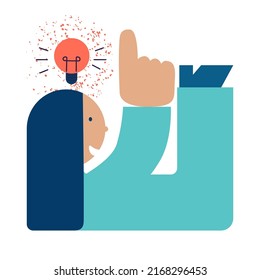 Innovation as a personal idea and collaboration teamwork concept. Creative project brainstorming and partnership cooperation. Solution and right strategy in the team. Simple geometric sketch vector